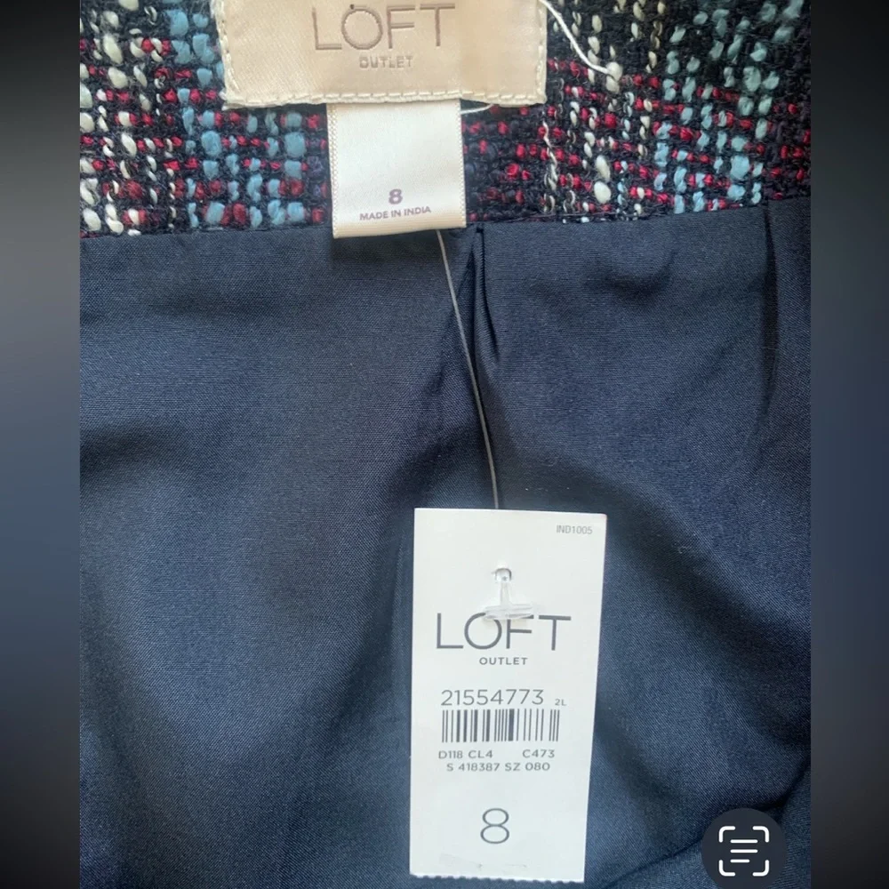 LOFT Outlet Plaid Tweed Mini Skirt Size 8 NWT Lined Preppy - Picture 3 of 8